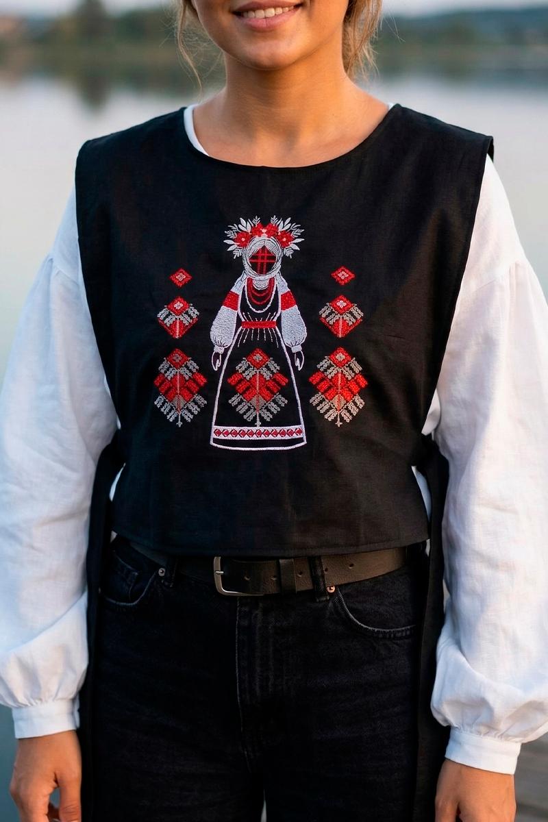 Вышитая жилетка, черная 400680193-002