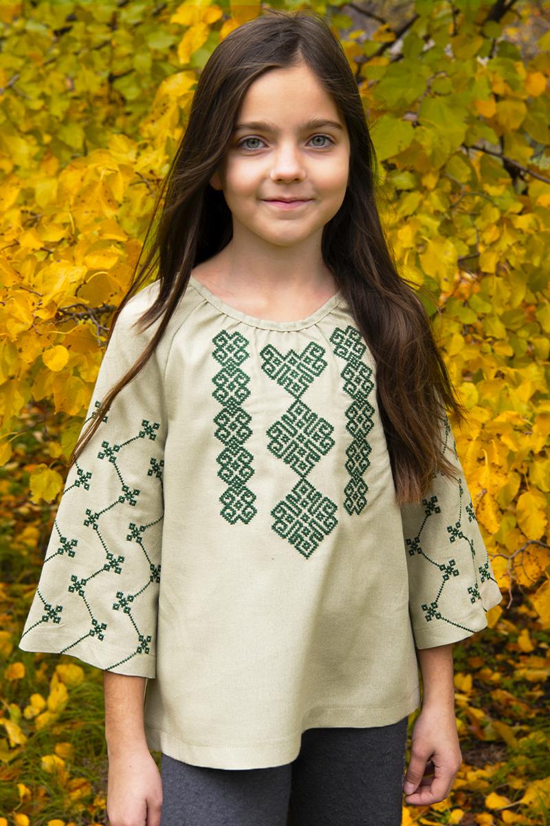 Вышиванка для девочек, оливковая 010436193-125