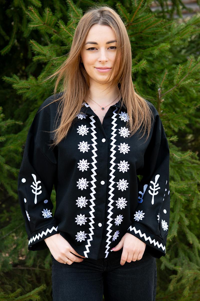 Жіноча сорочка з вишивкою, чорна 301070193-002