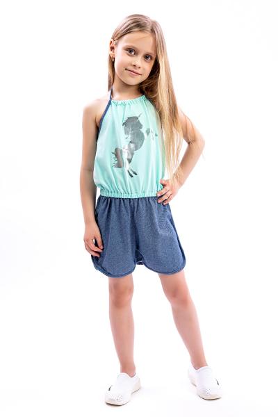 Комбінезон літній на дівчинку, ментоловий 222006111-037