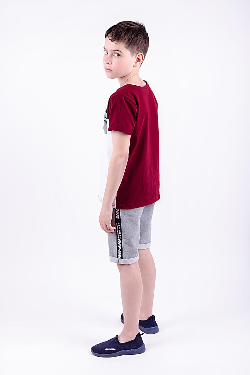 Комплект футболка з шортами, бордовий з сірим меланжем 080772111-039