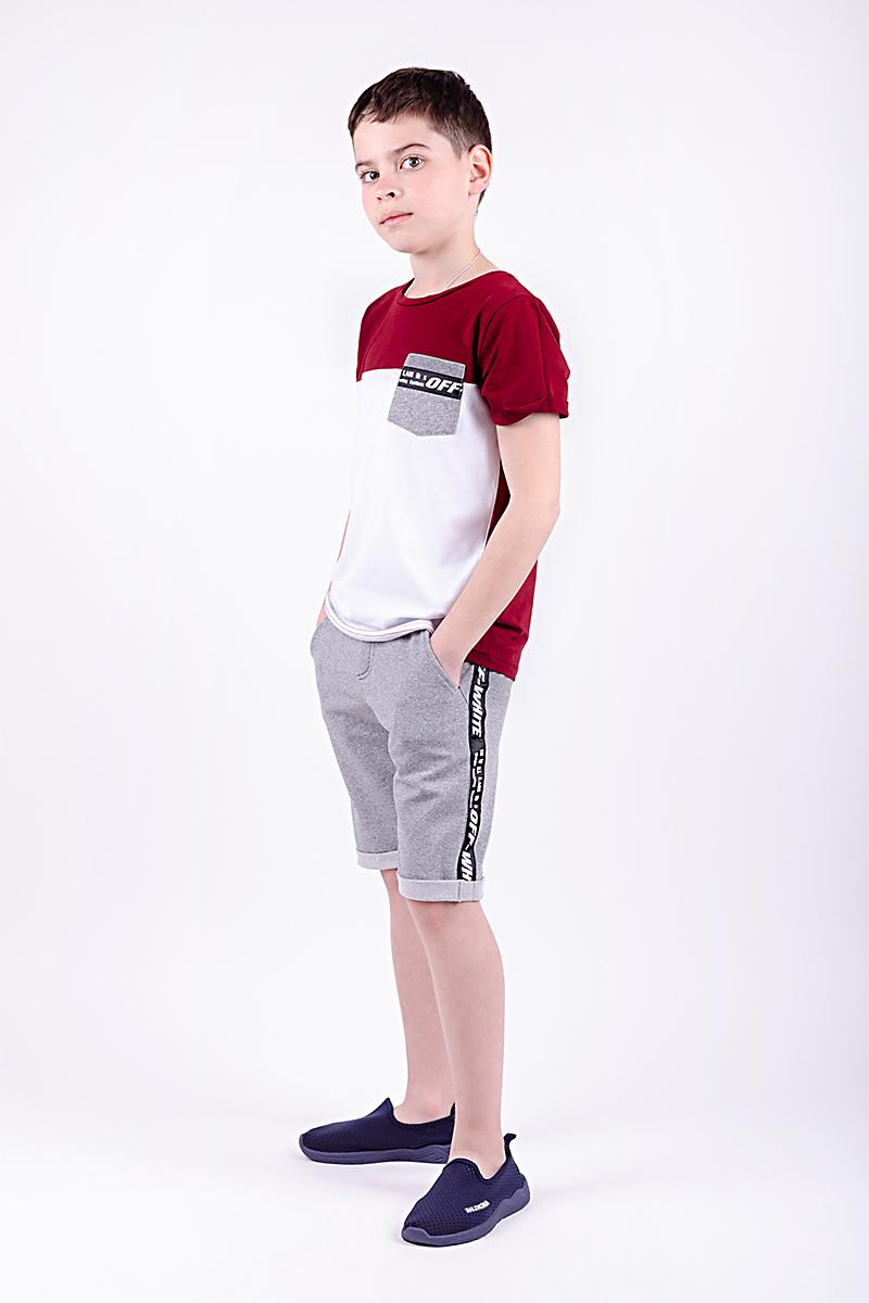 Комплект футболка з шортами, бордовий з сірим меланжем 080772111-039