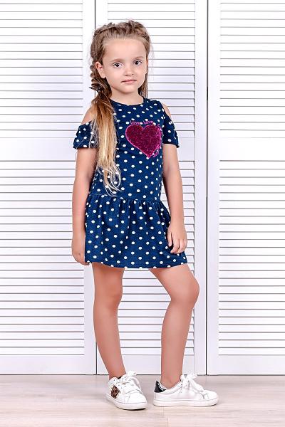 Платье детское, темно-синее в мелкий горошек 180657146-175