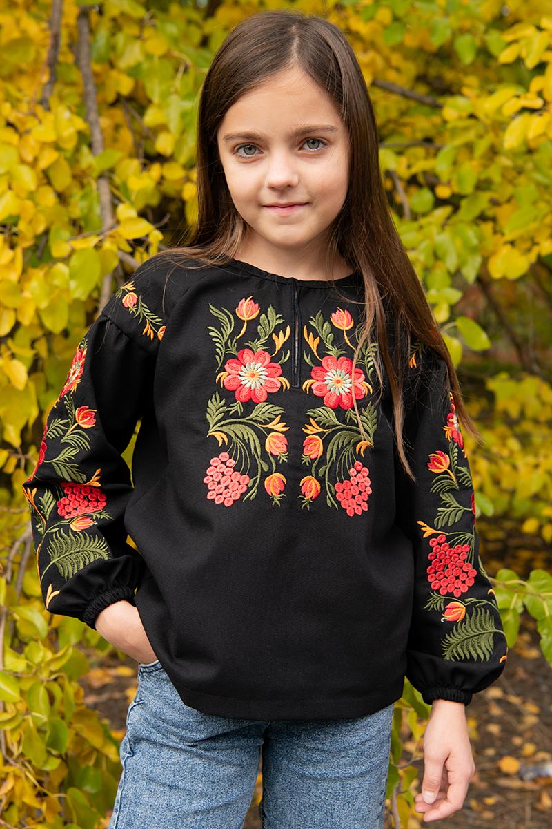 Вишиванка для дівчаток, чорна 010431193-002