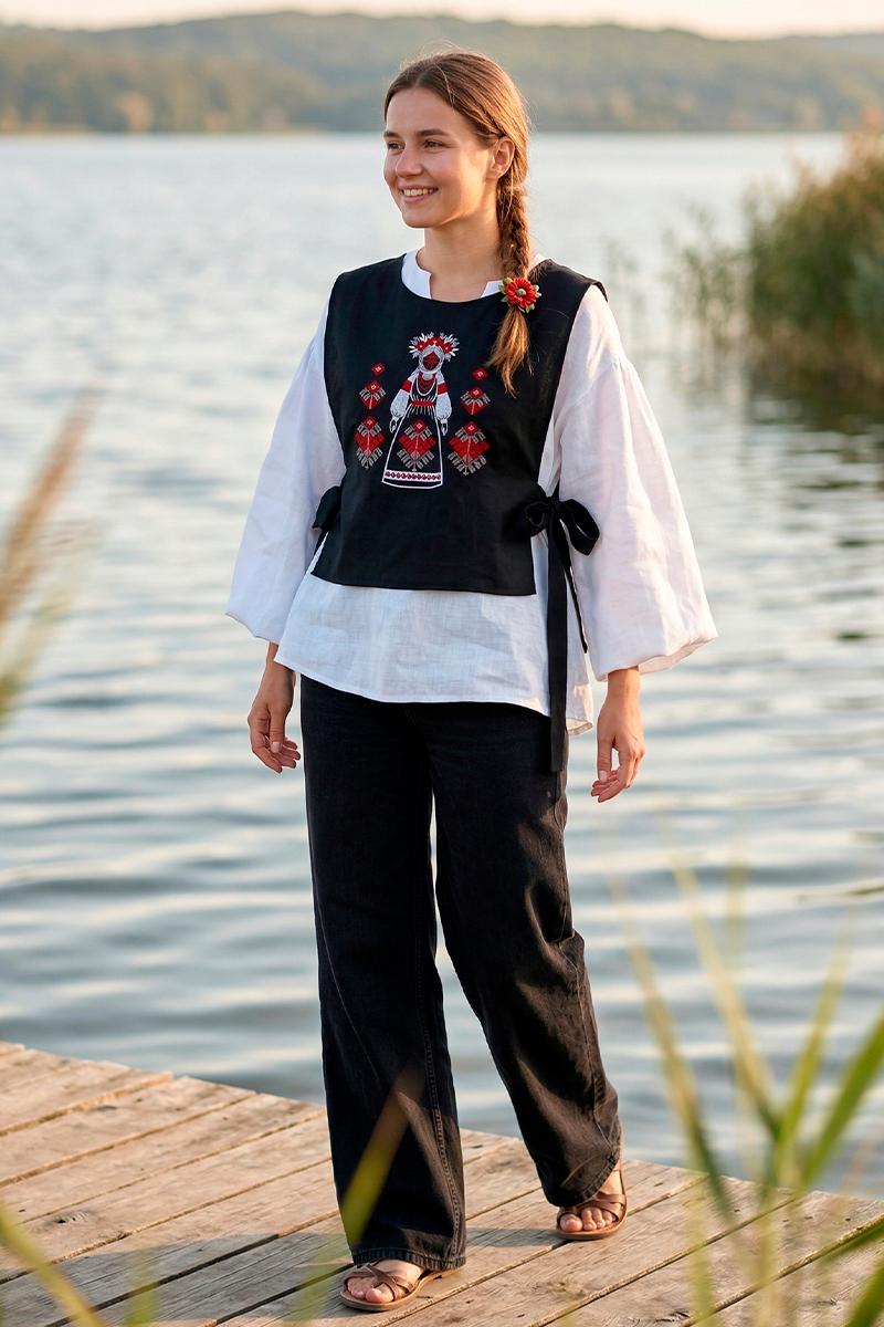 Вышитая жилетка, черная 400680193-002