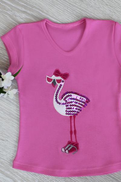 Блуза детская с вышивкой ФЛАМИНГО, розовая 010514304-139