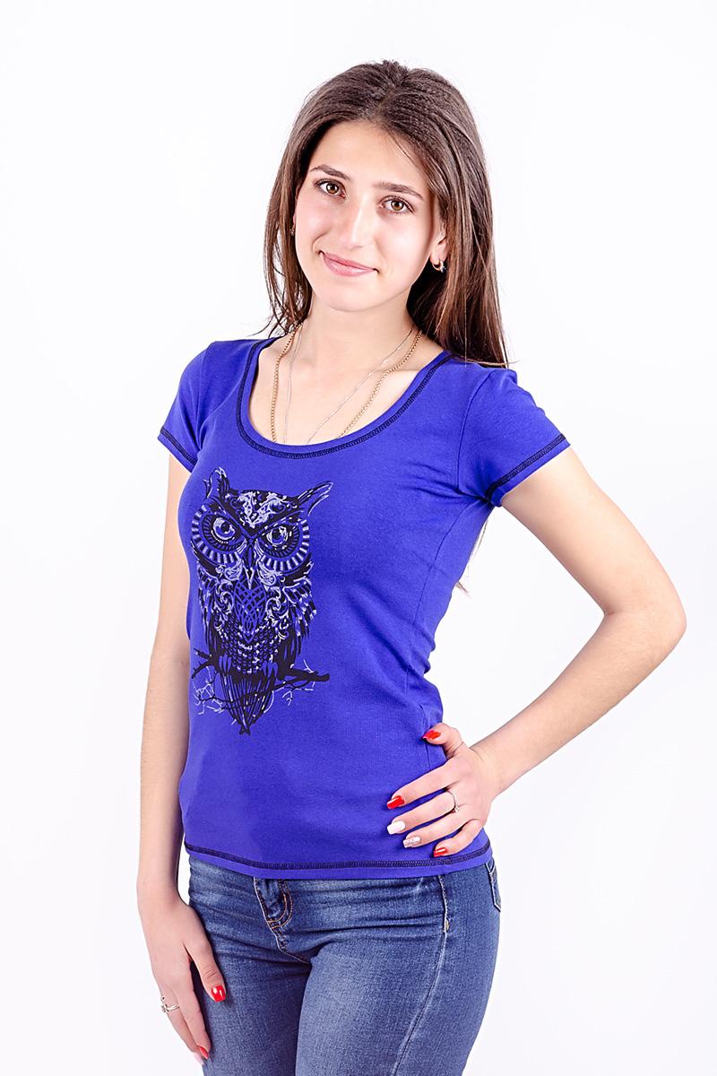 Блуза женская с шелкографией (сова), электрик 300986111-185