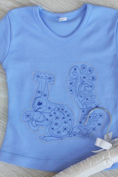 Блуза дитяча з вишивкою БІЛКА, блакитна 010514304-140