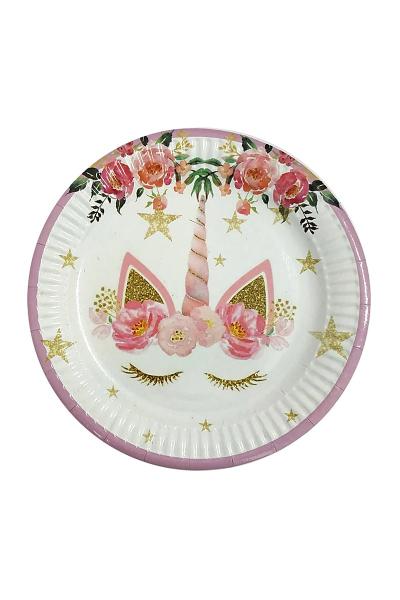 Тарелки бумажные, Единорог на белом 9506