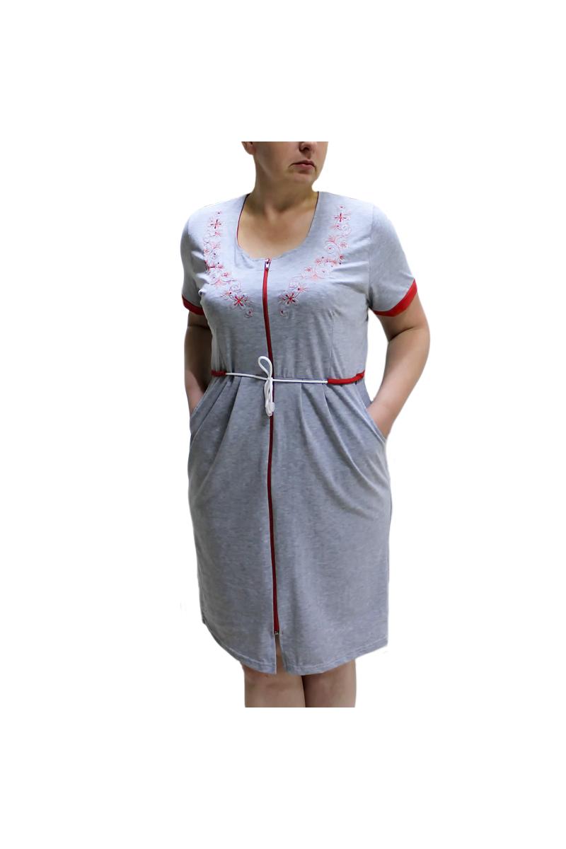 Халат жіночий сірий, з червоними вставками 330008111-007