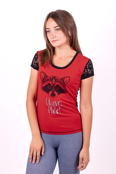 Блуза женская с шелкографией (енот), красная 300987111-181