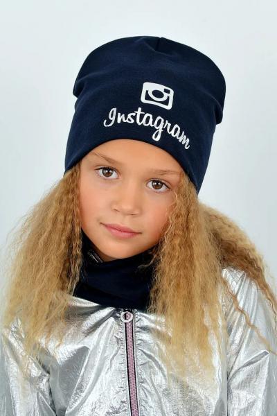 Шапка и хомут детские Instagram и Like, темнo-синие 041120-302