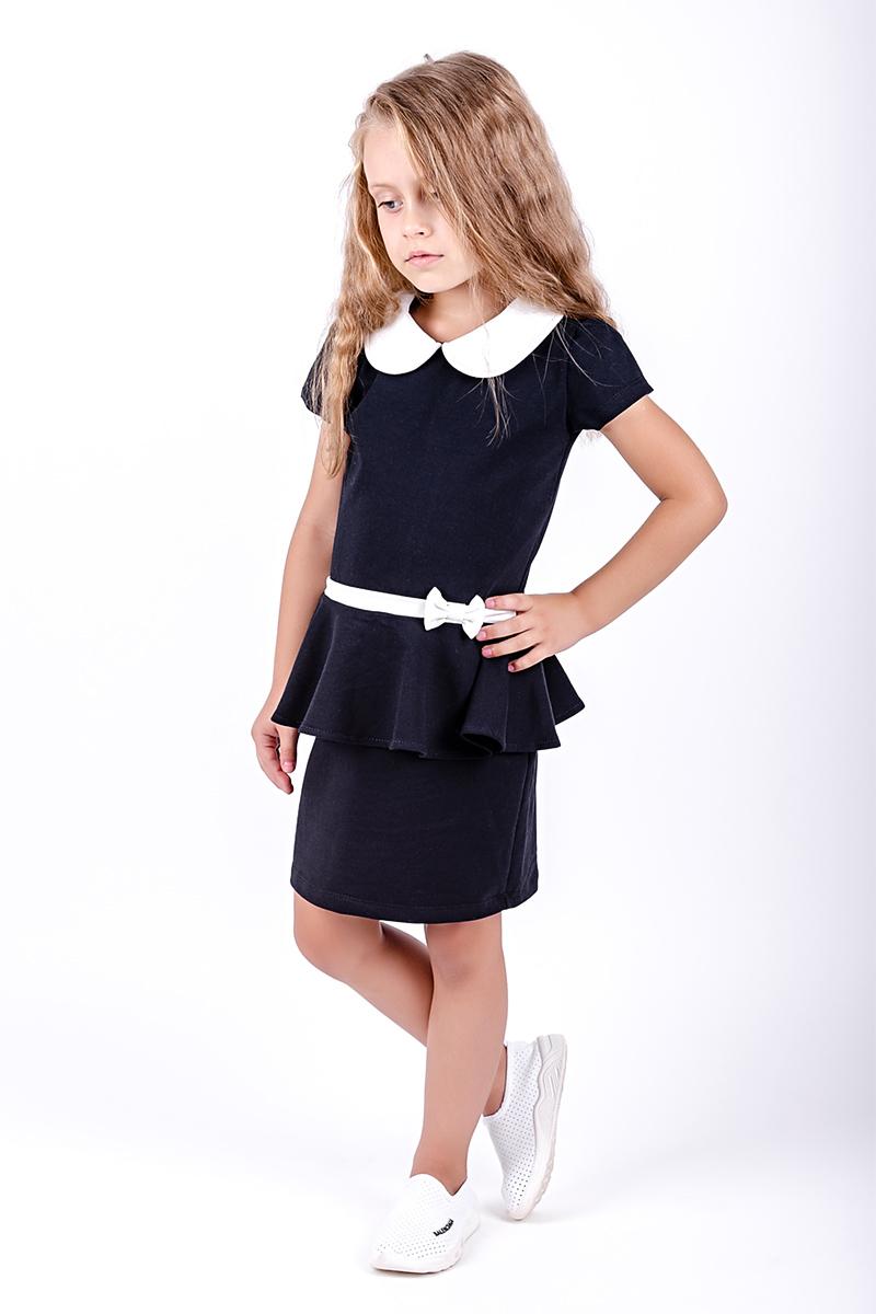 Платье для девочек школьное, темно-синее 180658170-040