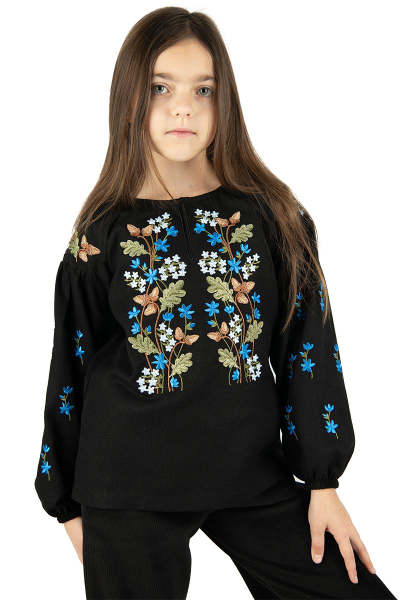 Вышиванка для девочек, черная 010437193-002