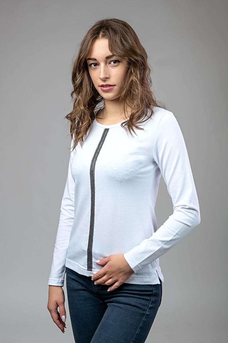 Блуза жіноча зі смугою, біла 300620111-001
