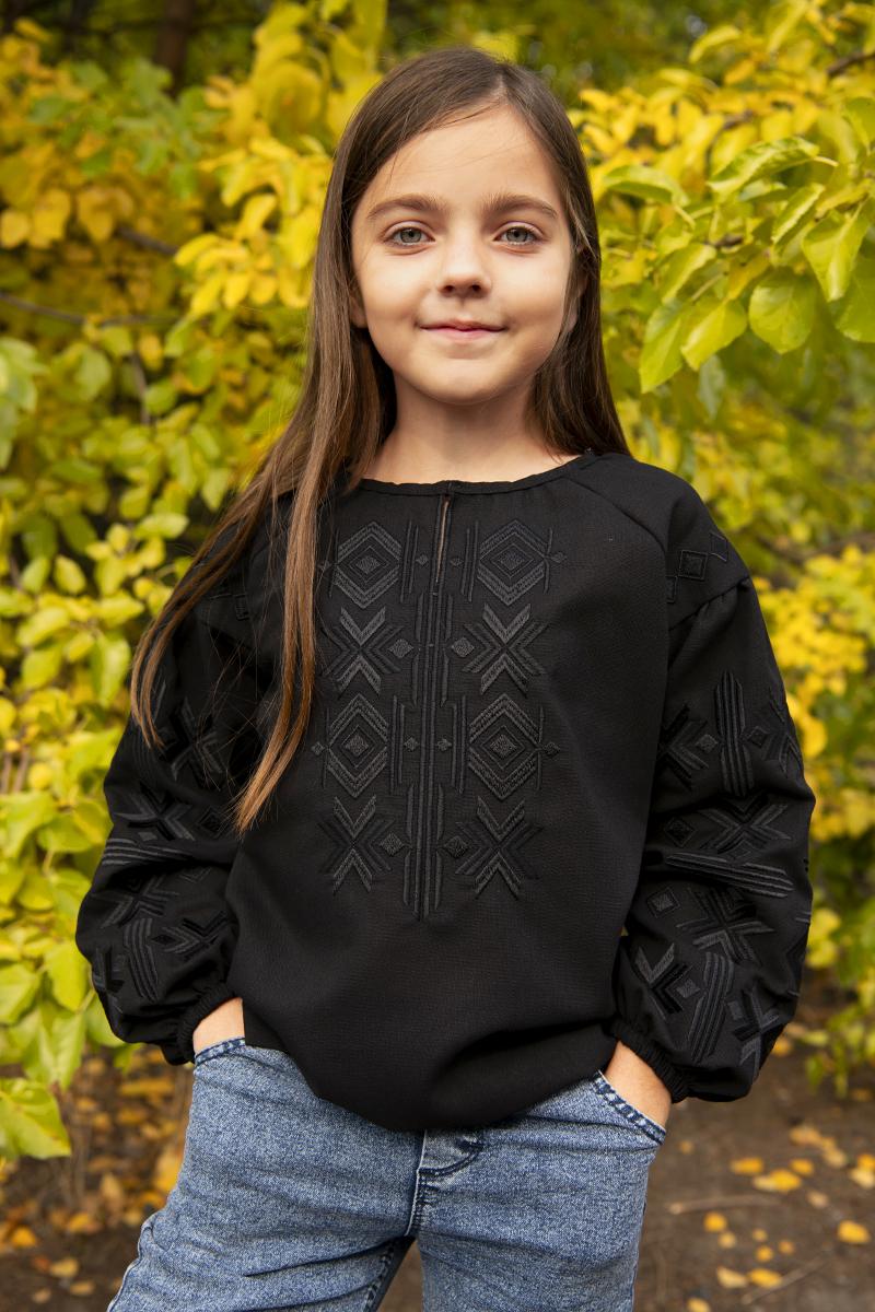 Вишиванка для дівчаток, чорна 010432193-002