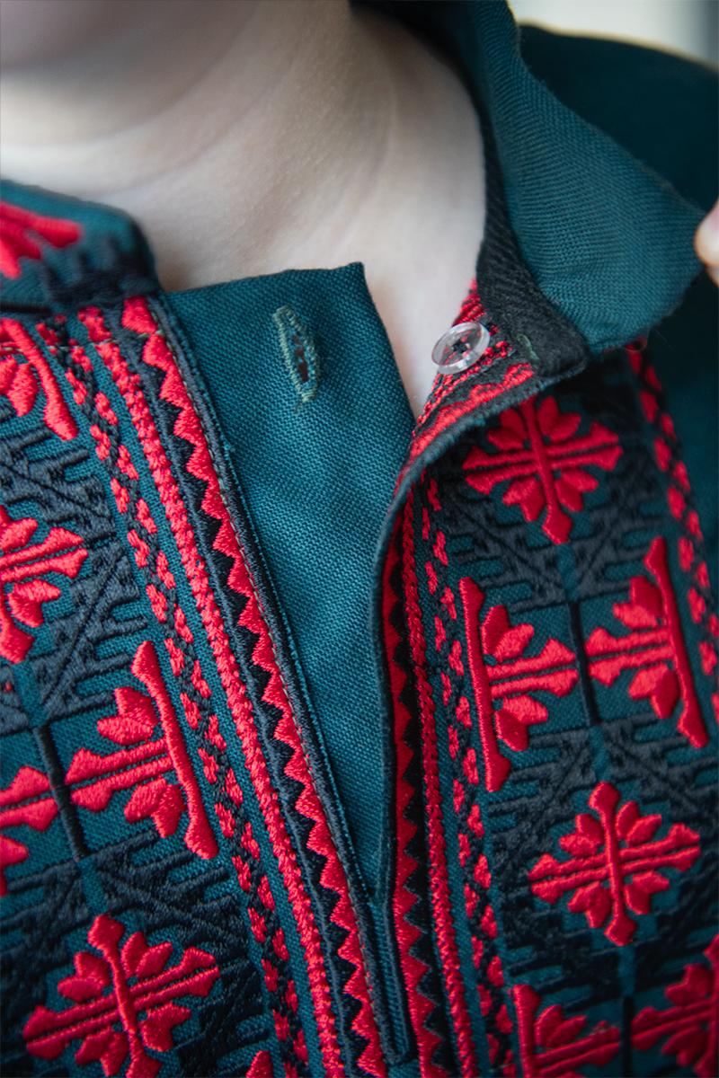 Вышиванка для мальчиков, изумрудная 210524193-047