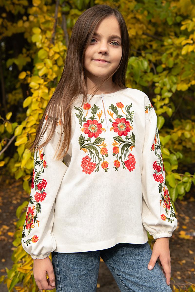 Вишиванка для дівчаток, молочна 010431193-035