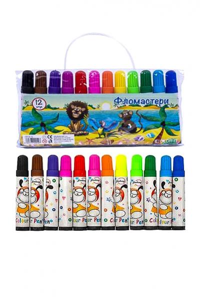 Фломастеры 12 цветов, СУМОЧКА 858