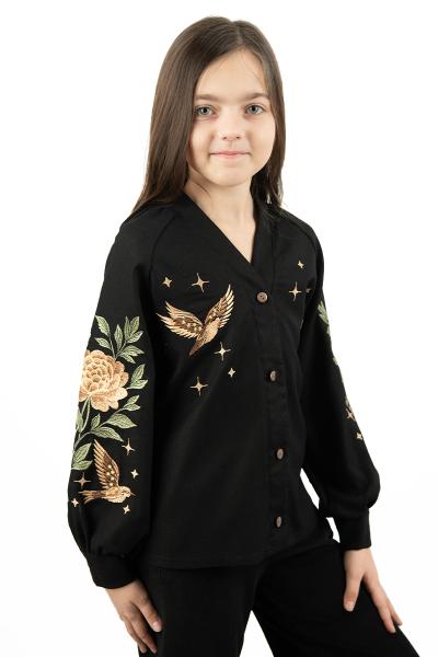 Вишиванка для дівчаток, чорна 010441193-002