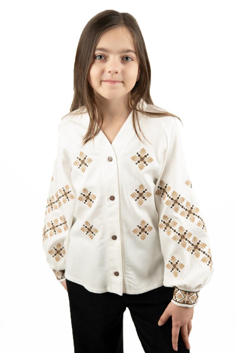 Вишиванка для дівчаток, молочна 010443193-035
