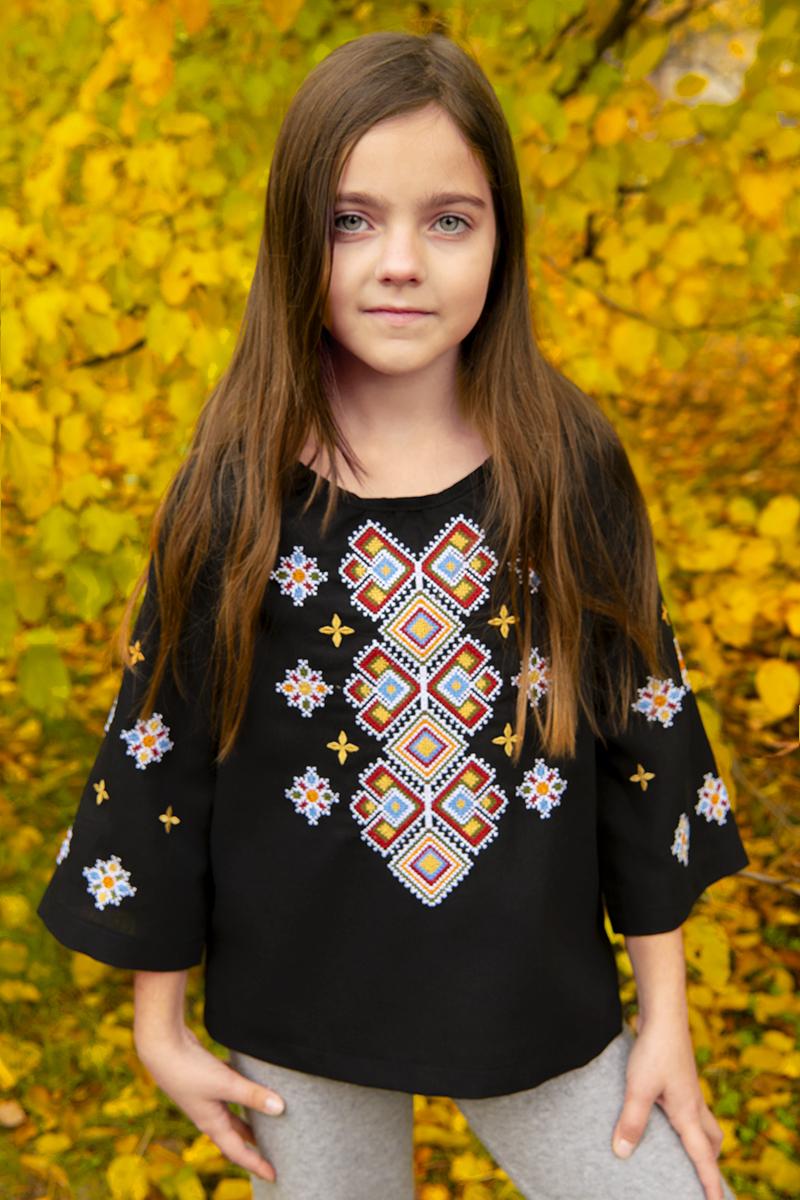 Вишиванка для дівчаток, чорна 010435193-002