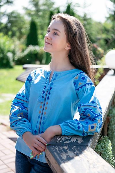 Вышиванка для девочек-подростков, голубая 010404193-026