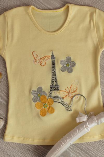 Блуза детская с вышивкой ЭЙФЕЛЕВАЯ БАШНЯ, светло-желтая 010514304-120