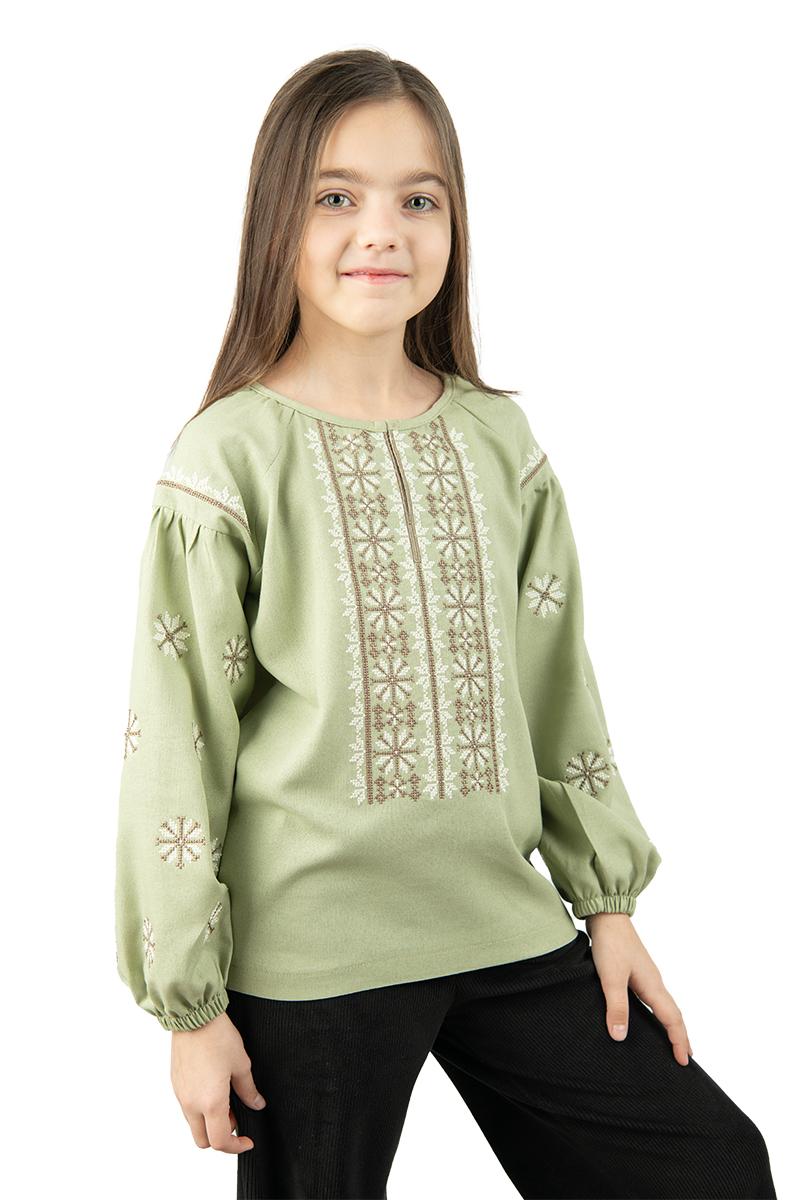 Вышиванка для девочек, оливковая 010440193-125