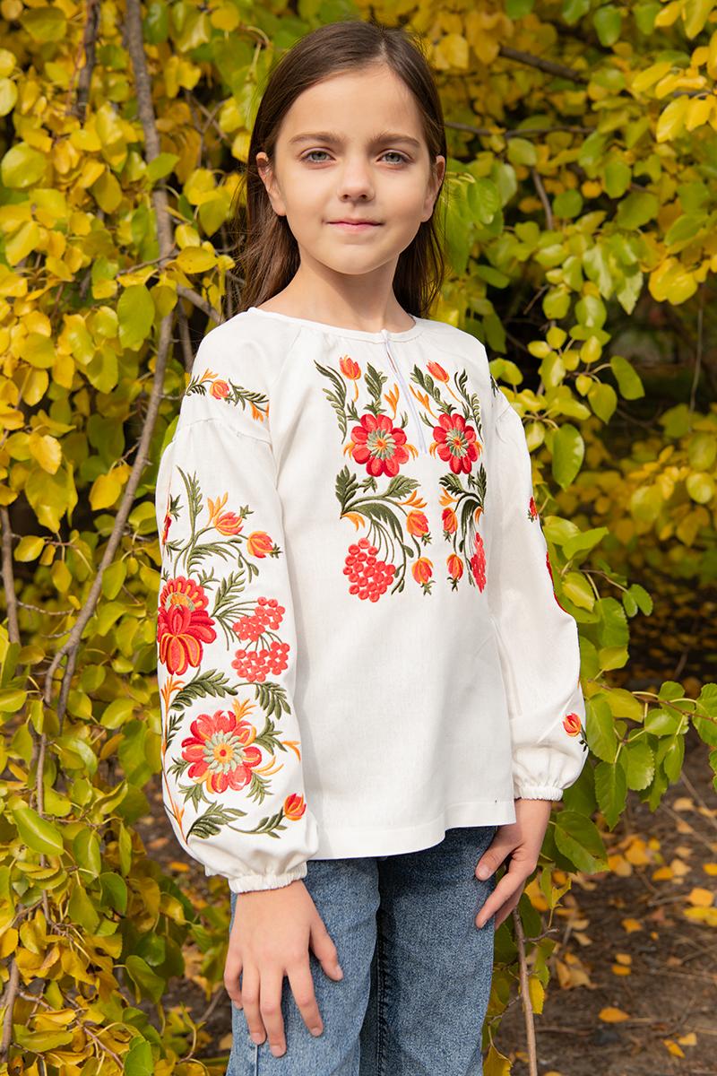 Вишиванка для дівчаток, молочна 010431193-035