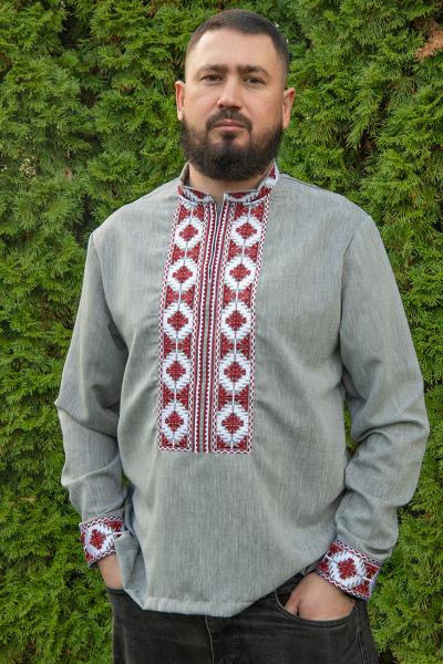 Вышиванка мужская, серая 470148195-023