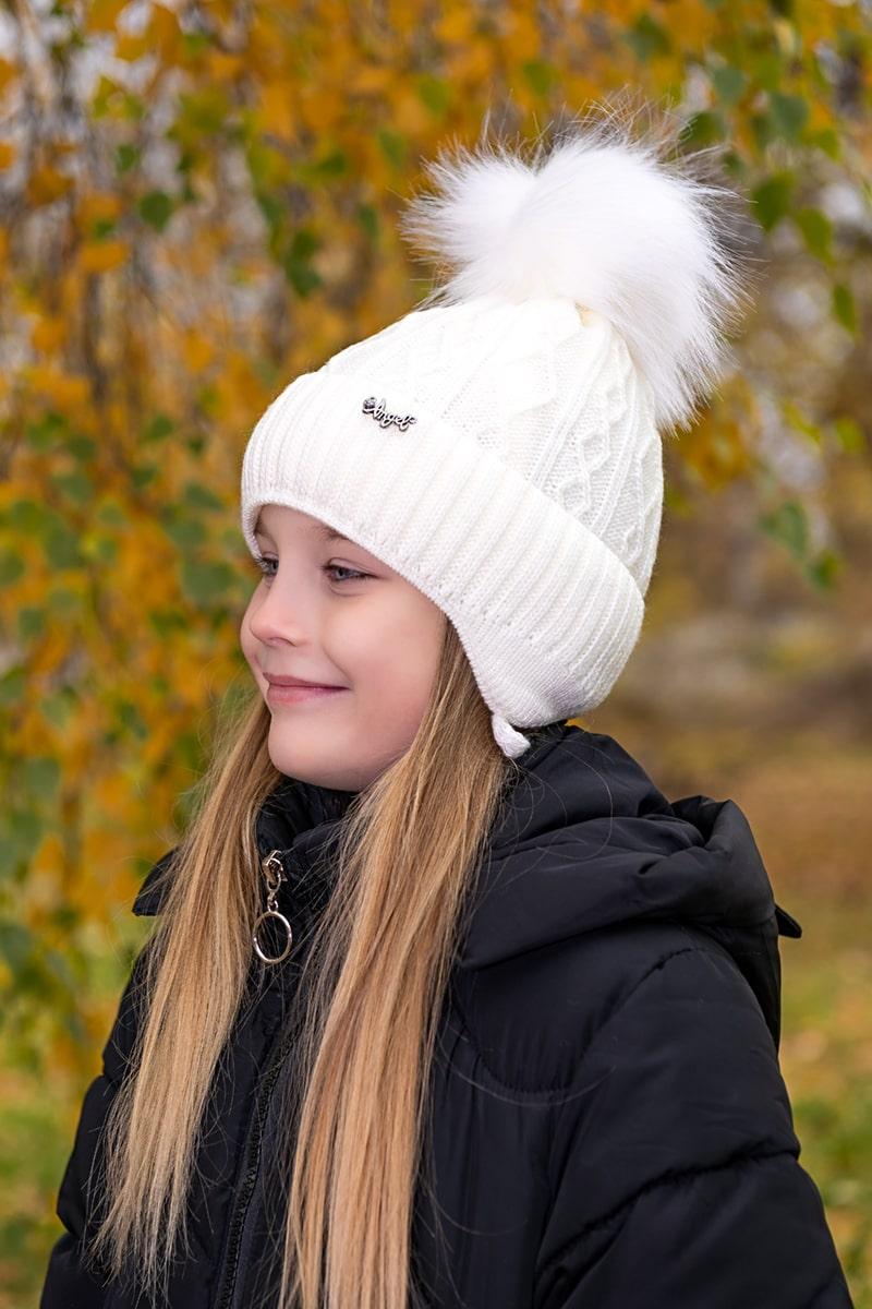 Зимняя шапка для девочки, молочная 047054650-035