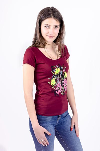 Блуза жіноча з шовкографією (квіти), бордова 300986111-189
