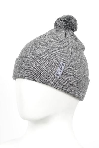 Шапка с бубончиком унисекс, серая 041110-023