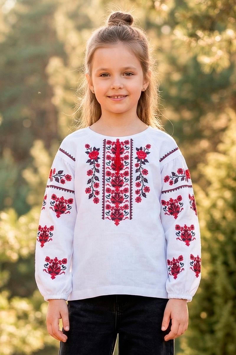 Вышиванка для девочек, белая 010446193-001