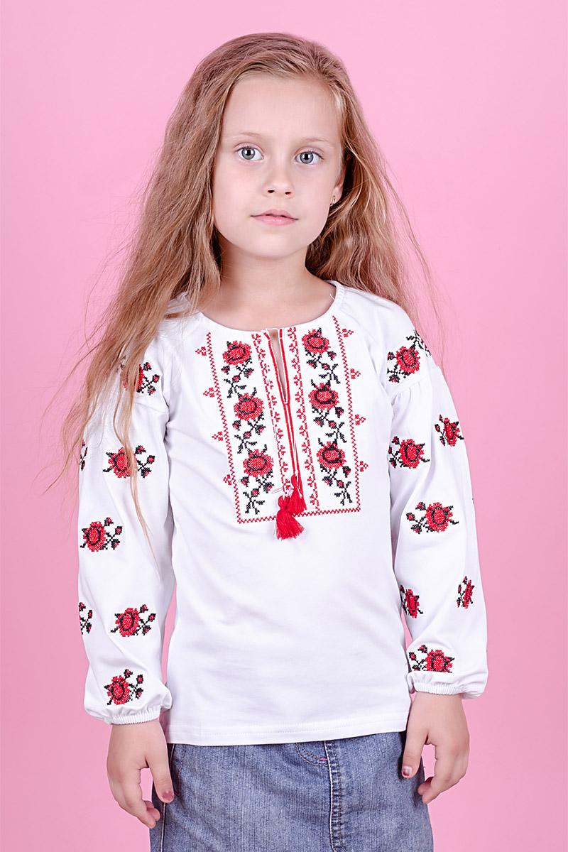 Вышиванка с длинным рукавом для девочек, белая 010384111-001(1)
