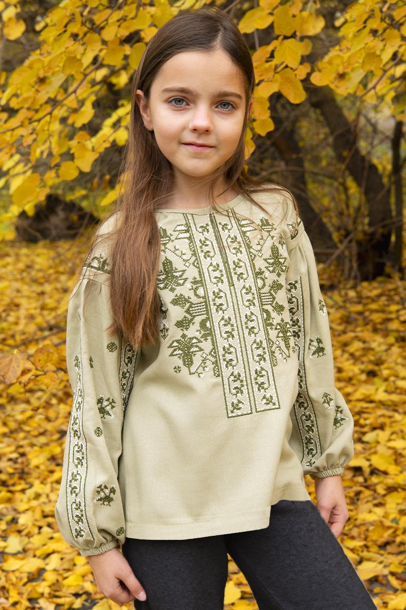 Вишиванка для дівчаток, оливкова 010430193-125