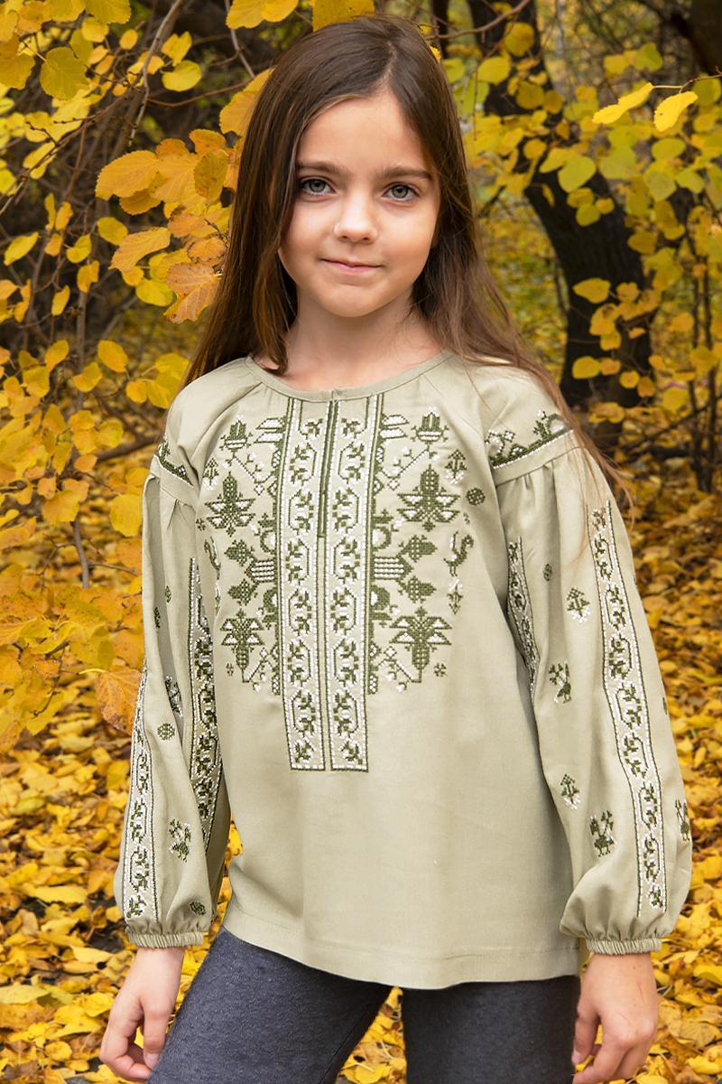 Вишиванка для дівчаток, оливкова 010430193-125