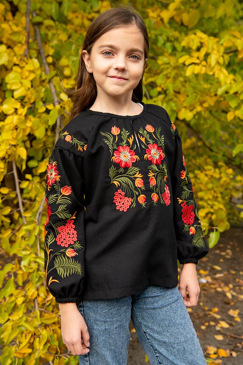 Вишиванка для дівчаток, чорна 010431193-002