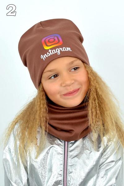 Шапка и хомут детский INSTAGRAM, коричневый 041120-033