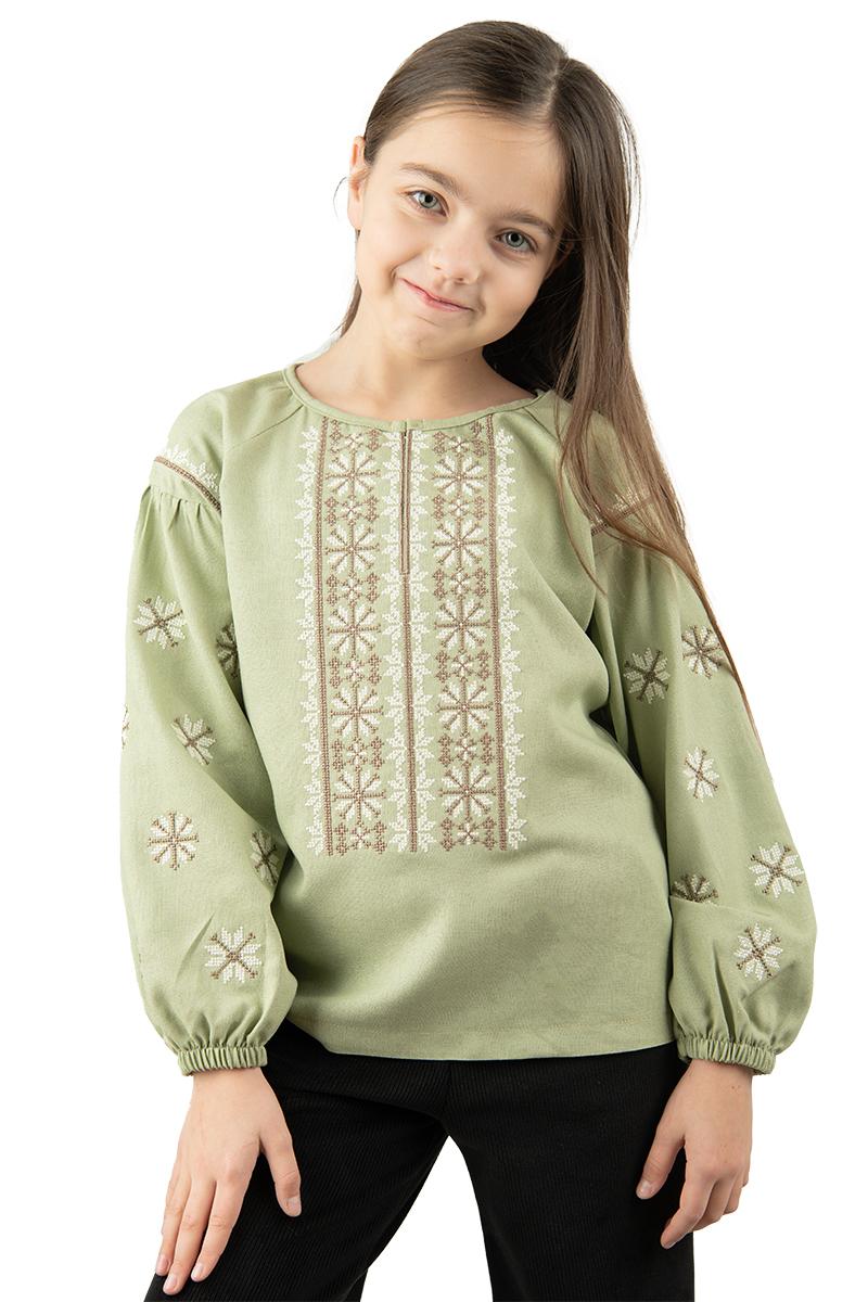 Вышиванка для девочек, оливковая 010440193-125