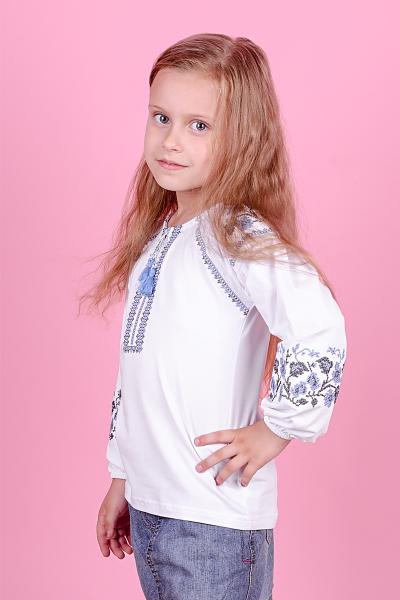 Вышиванка с длинным рукавом для девочек, белая 010384111-001(4)