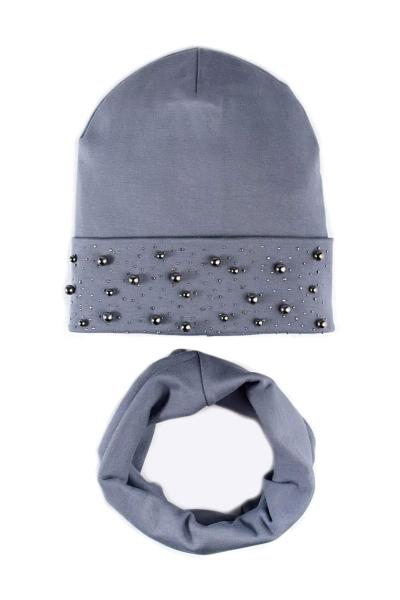 Шапка и хомут для девочки, серый 042180700-023