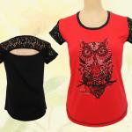 Блуза женская с шелкографией (сова), красная 300987111-182