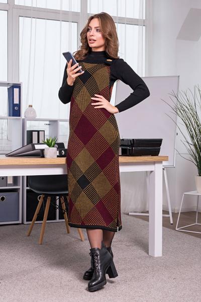 Плаття-сарафан в клітку ХЛОЯ, чорний / вишневий / гірчичний 145142