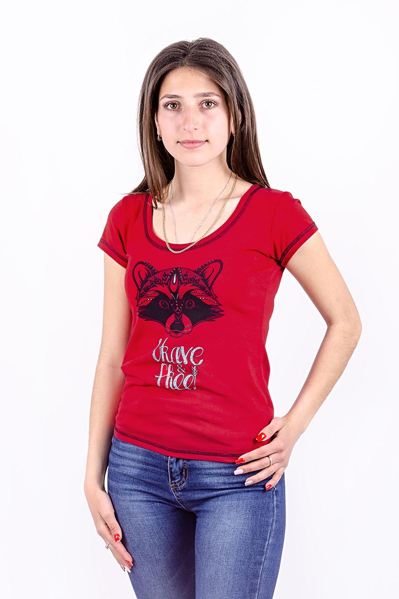 Блуза женская с шелкографией (енот), красная 300986111-181