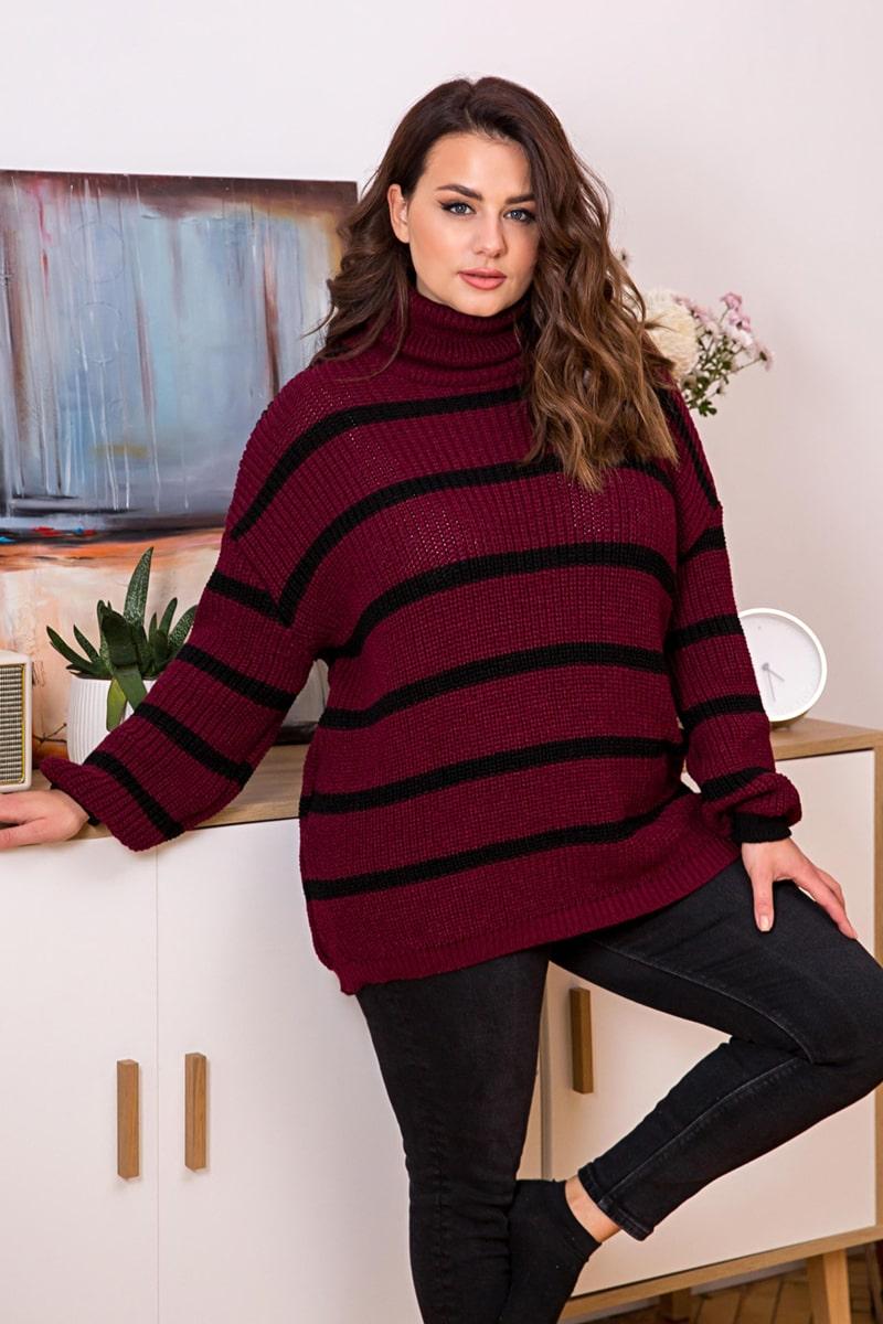 Вязаный свитер оверсайз, бордовый с черным 213146