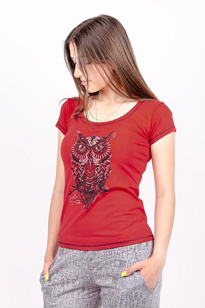Блуза женская с шелкографией (сова), красная 300986111-182