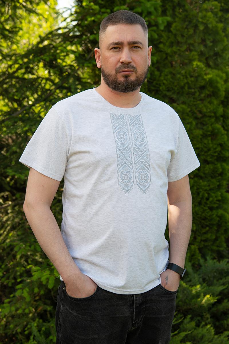 Футболка чоловіча з вишивкою, білий меланж 480815111-162