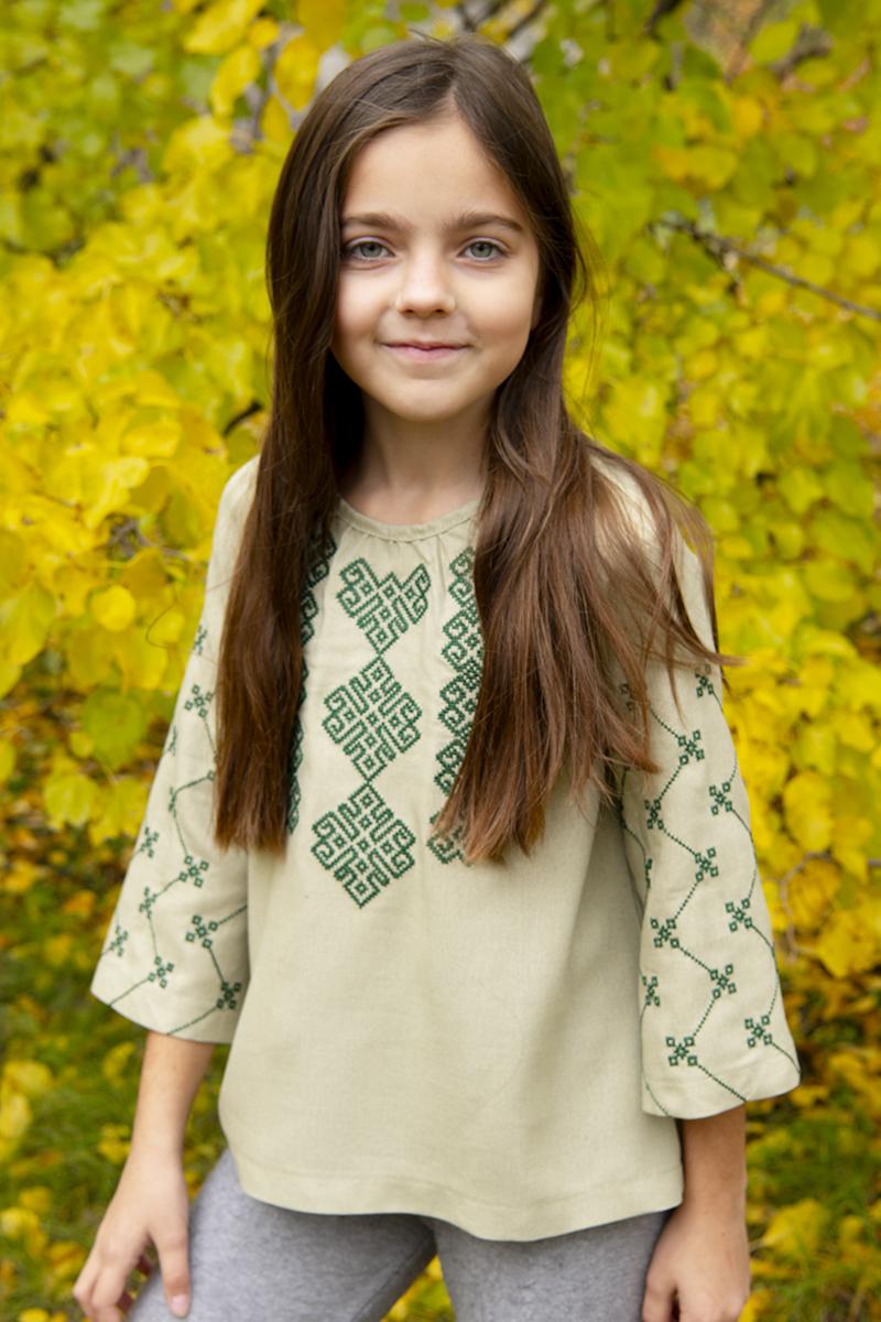 Вышиванка для девочек, оливковая 010436193-125